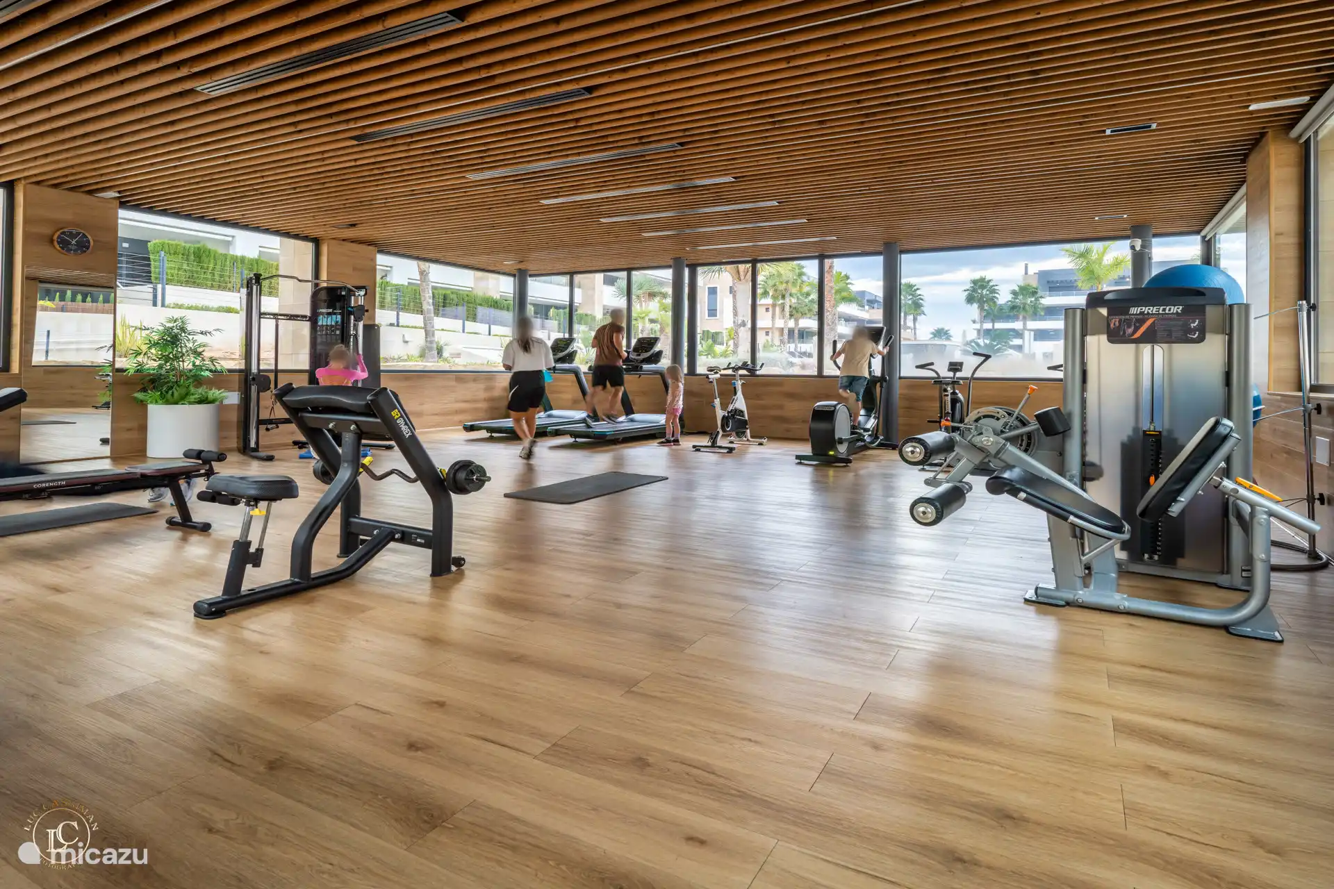 Fitness room with plenty of equipment, showers, changing rooms and separate sauna room.