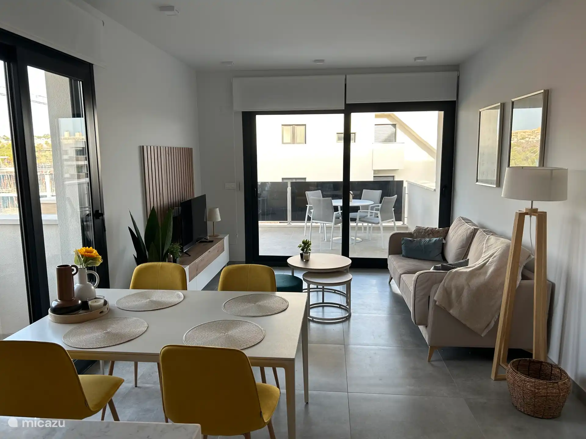 spacious modern living room with Dutch TV channels