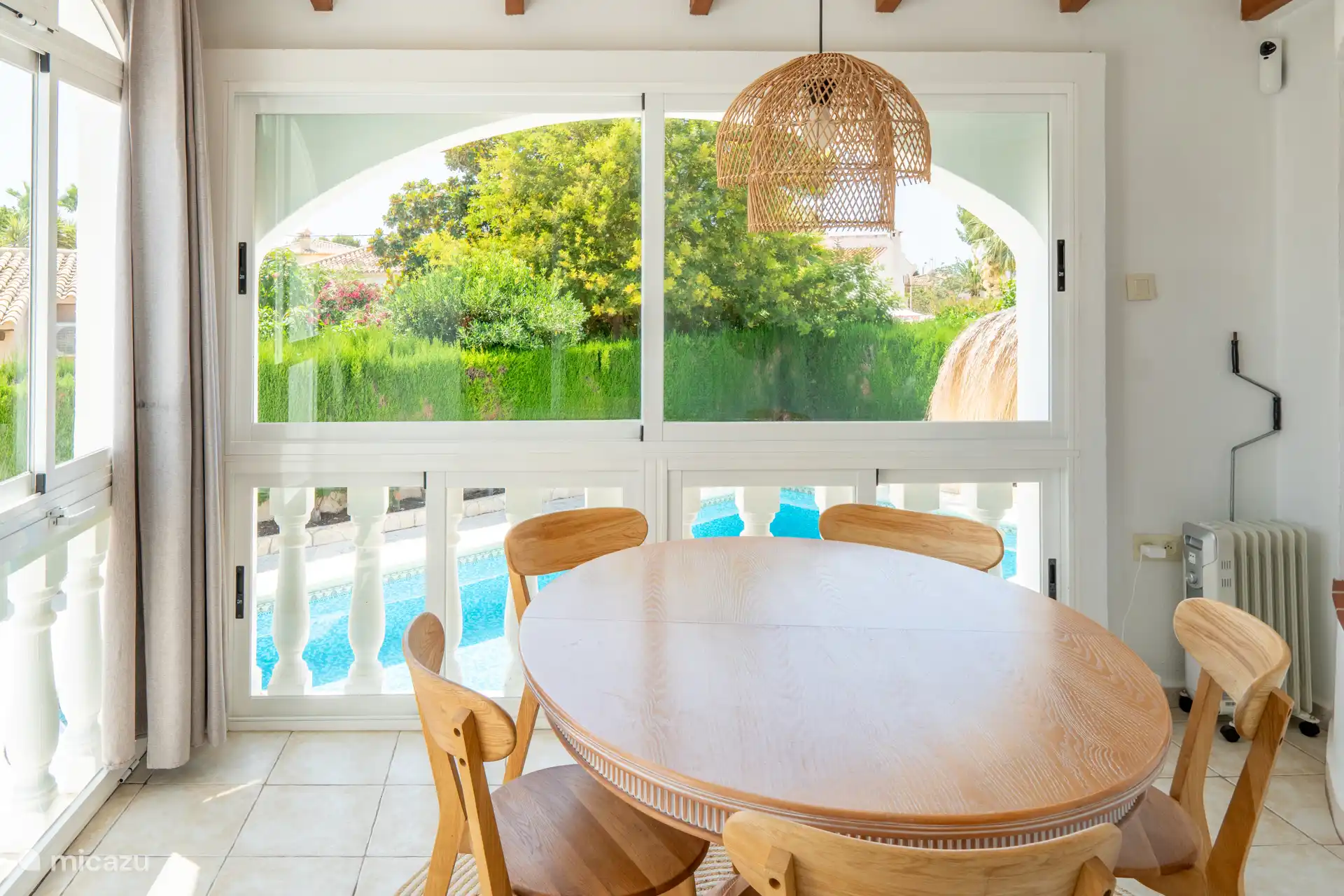 Dining area with pool view