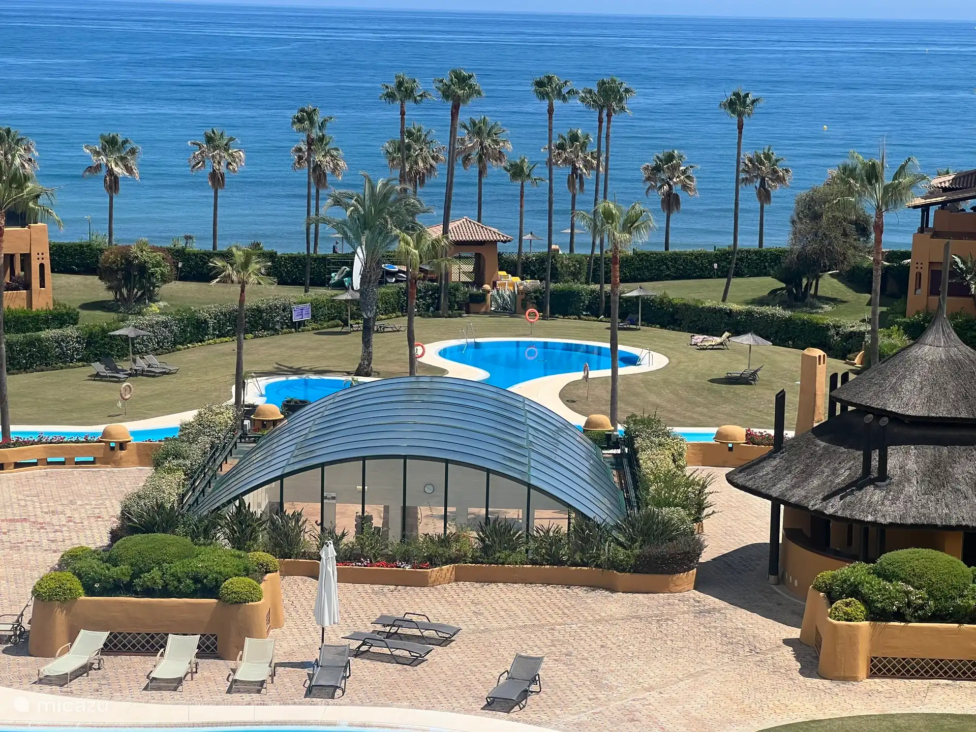 Under the dome is the indoor pool and the gym and in front of it (you can't see) is the restaurant.