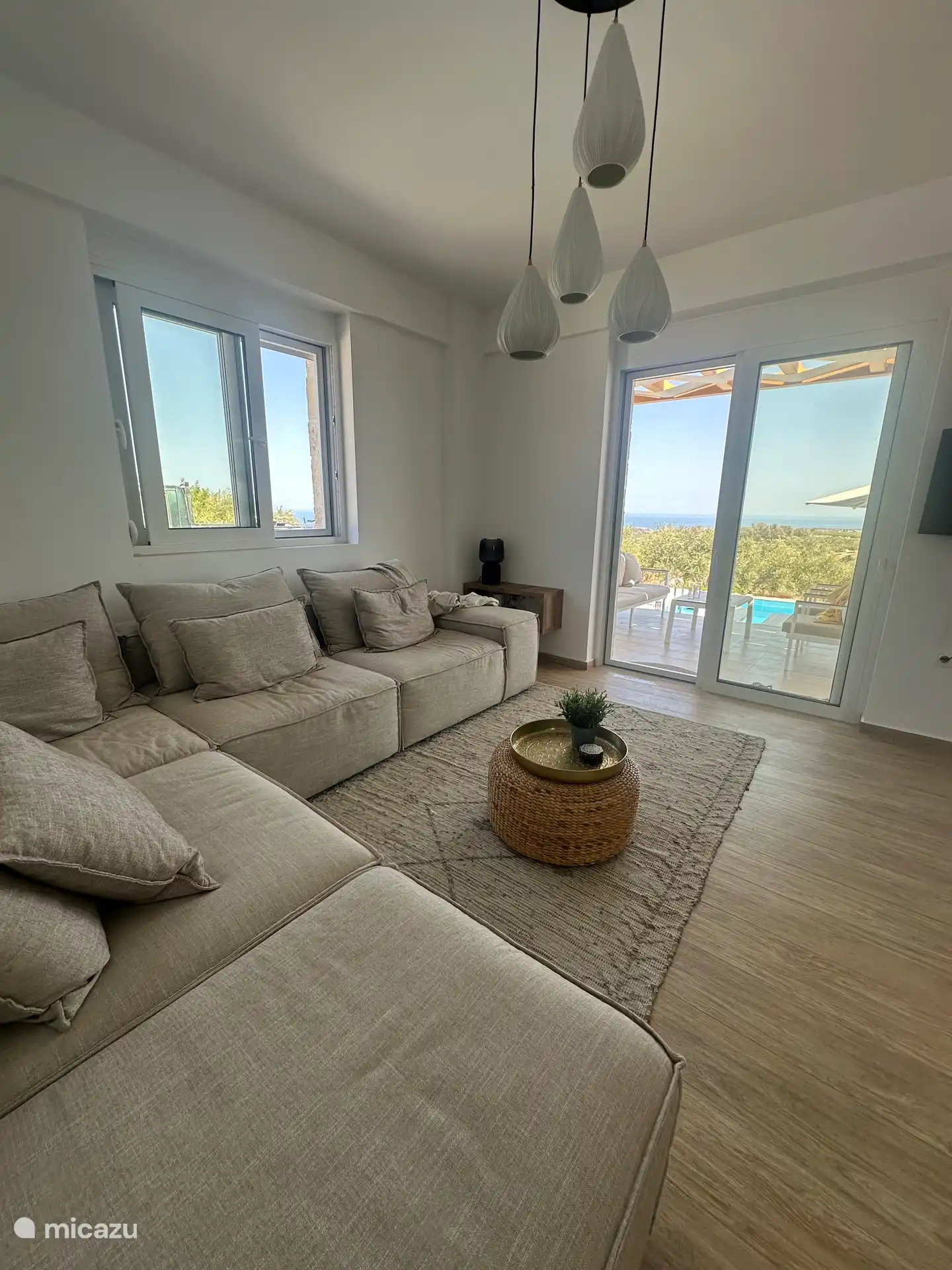 The sitting area overlooking the olive grove.