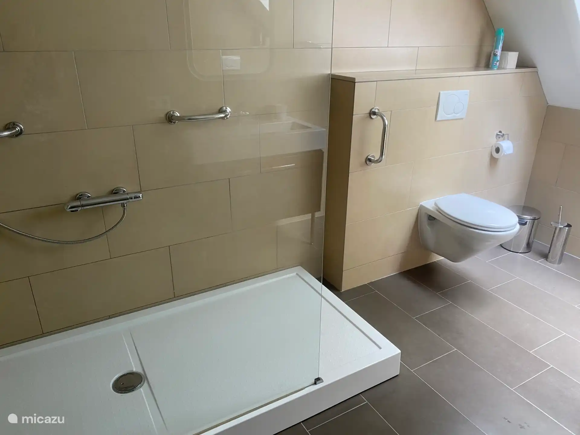 royale badkamer. Toilet boven en een toilet beneden