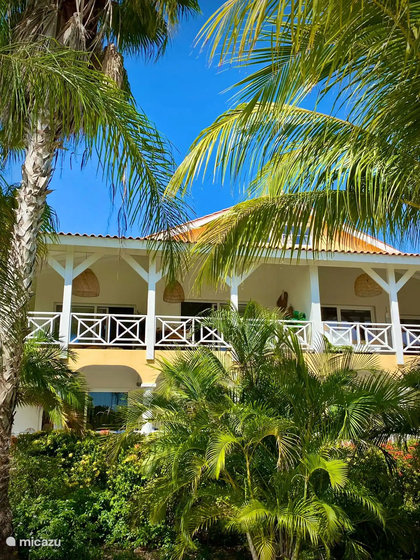 La casa está escondida en un hermoso jardín de palmeras con vistas despejadas.