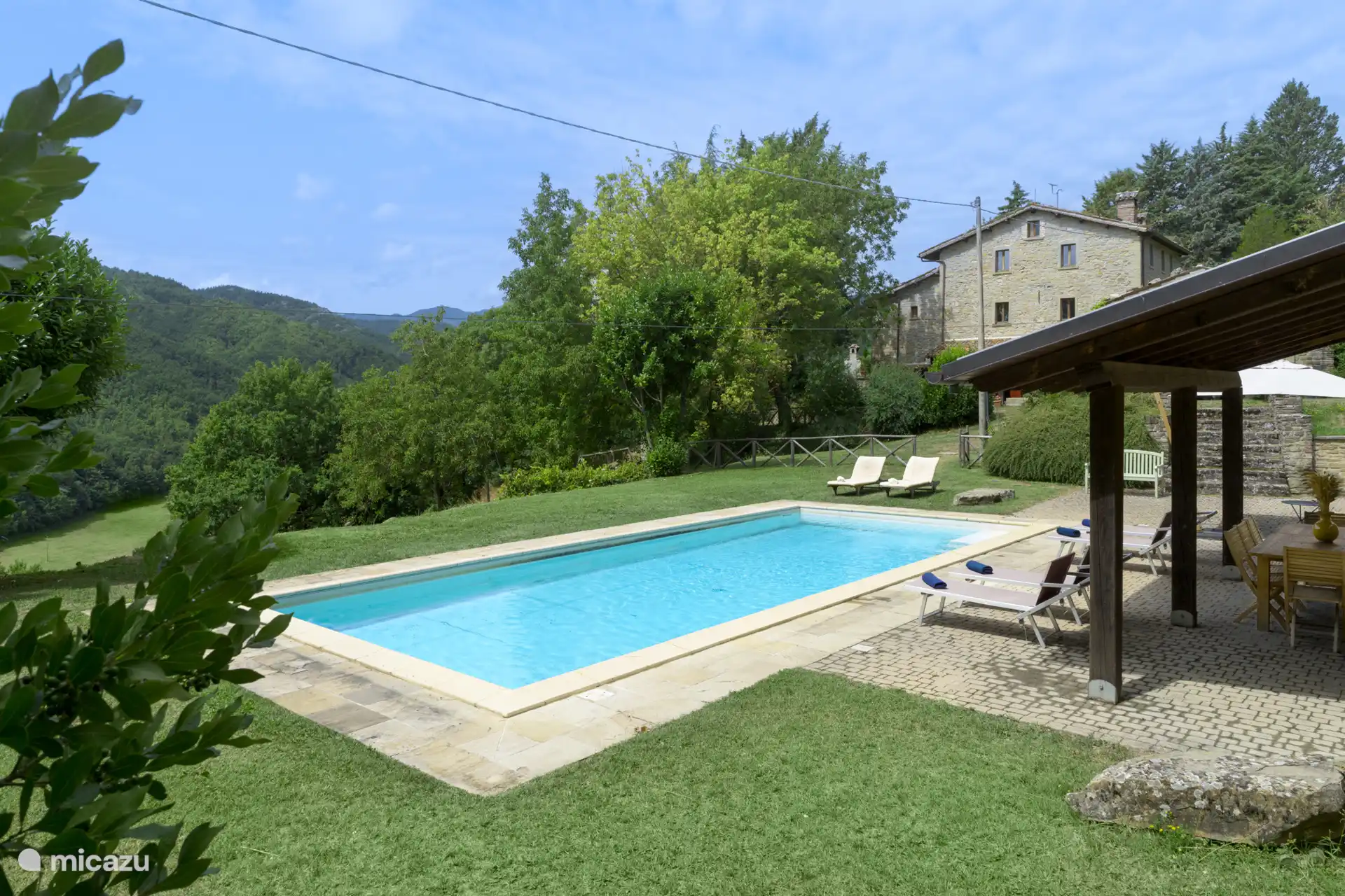 Outside swimming pool.