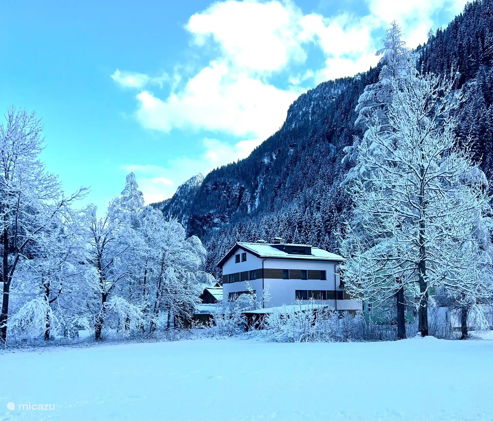 Huis achterzijde winter