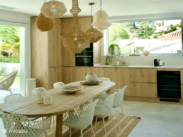 Villa Tranquilla - NEW IN JAVEA! in Spain, Costa Blanca, Jávea - villa The open kitchen in this photo with 8 chairs but there are 10 chairs. All the comforts in this kitchen including a wine cooler. The SMEG series with blender, toaster, juicer and kettle is beautiful.
