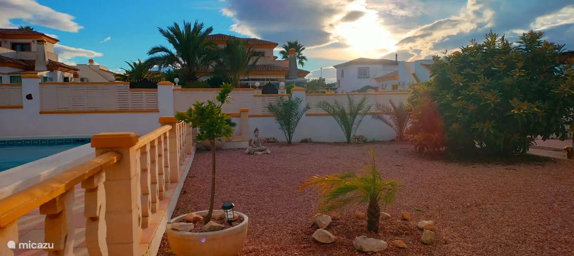 Notre jardin récemment aménagé, dont nous sommes bien sûr très fiers. Les palmiers sont vraiment magnifiques. 