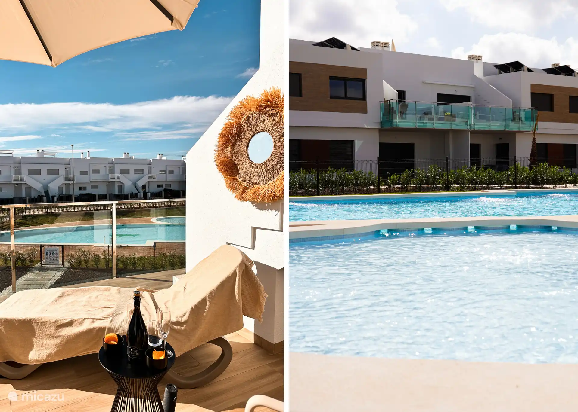 Vanaf onze 2 ruime terrassen heb je uitzicht op het zwembad.