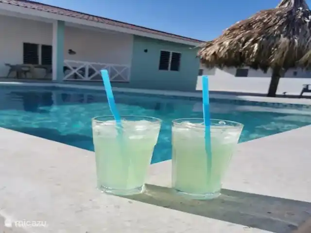 Villa Che Vita en Curazao, Bandabou (oeste), Fontein - casa vacacional Con una bebida fría es bueno quedarse junto a la piscina.