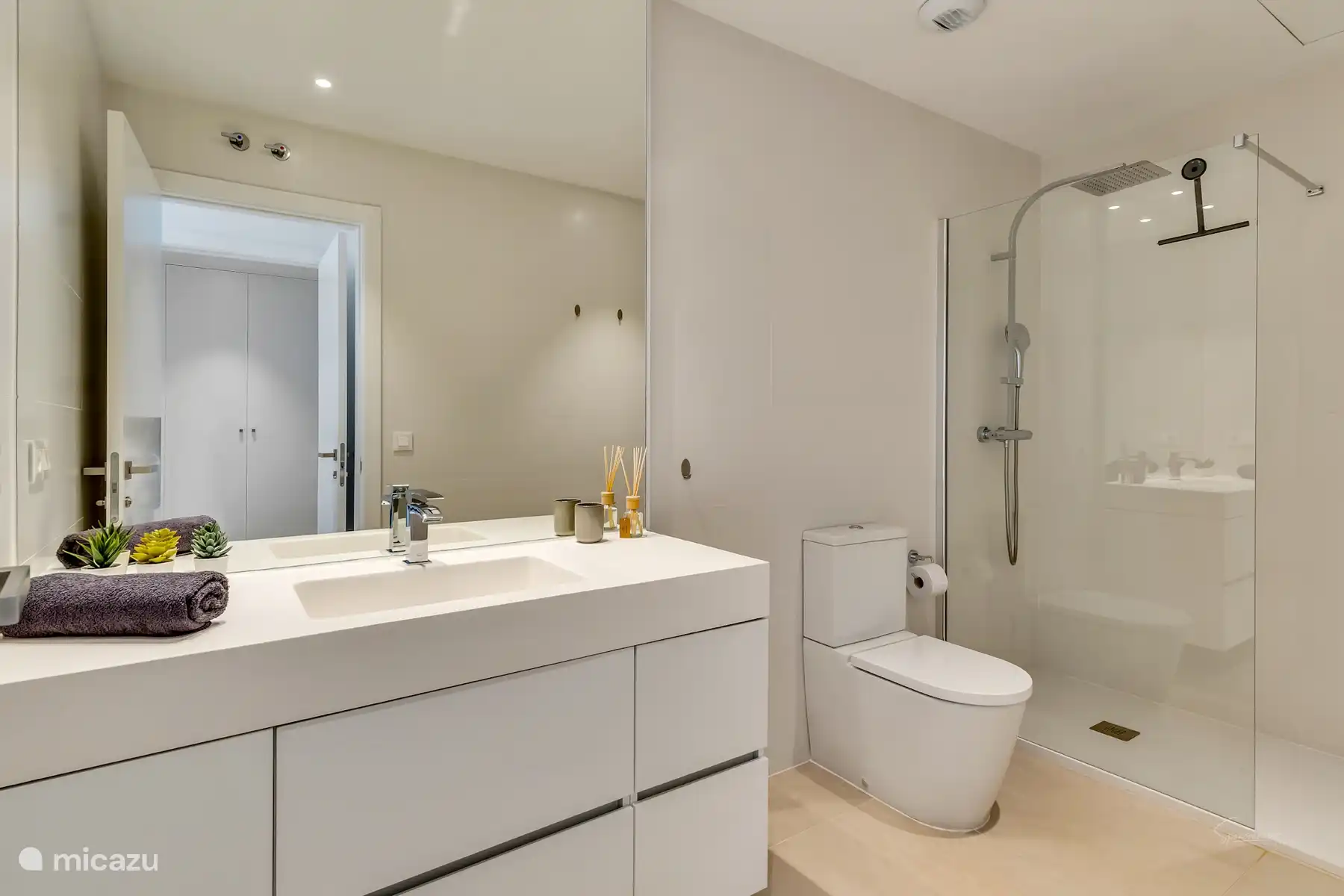 Eigenes Badezimmer mit begehbarer Dusche, Waschbecken und WC