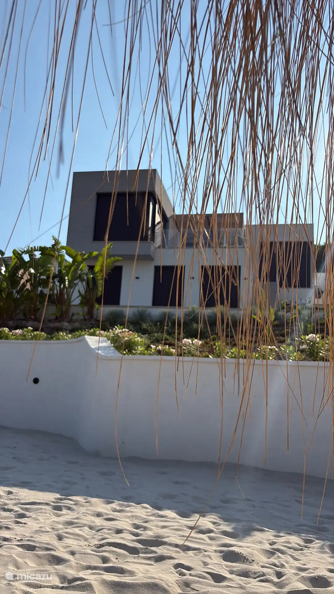 Blick von den Sonnenliegen am Privatstrand