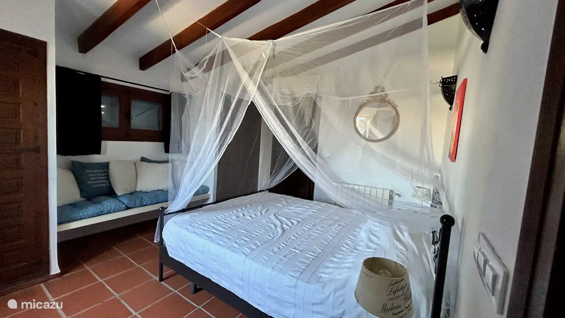 Bedroom (no. 1) which is adjacent to the living room. The bedroom has an attached bathroom