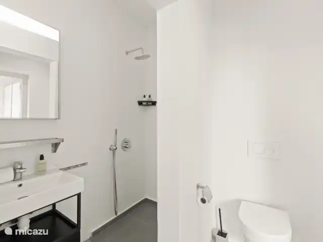 Artistieke Villa Scoop met zeezicht huren in Curaçao, Banda Ariba (oost), Bapor Kibra - villa Gedeelde badkamer bij slaapkamer 4 & 5.