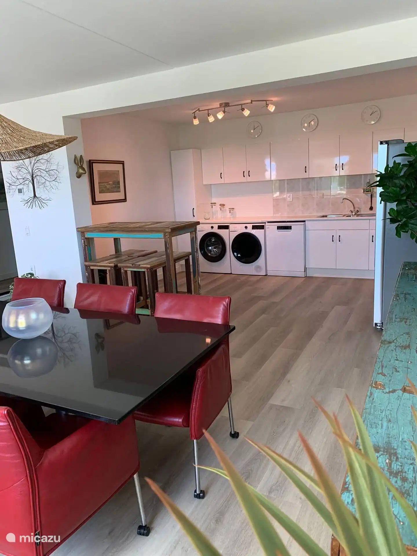 Kitchen with dishwasher, washing machine and dryer