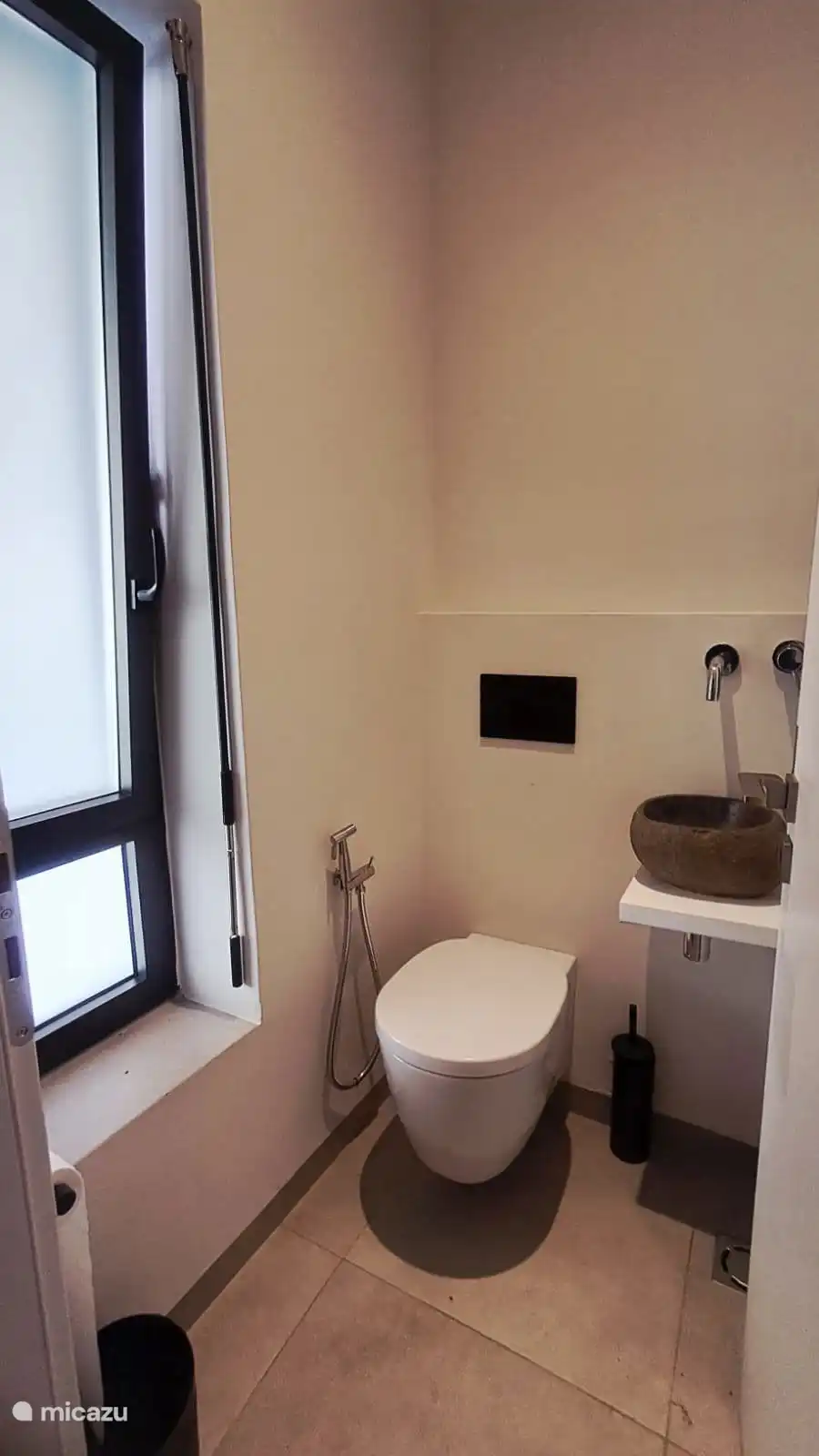 Toilet situated in the living room area 