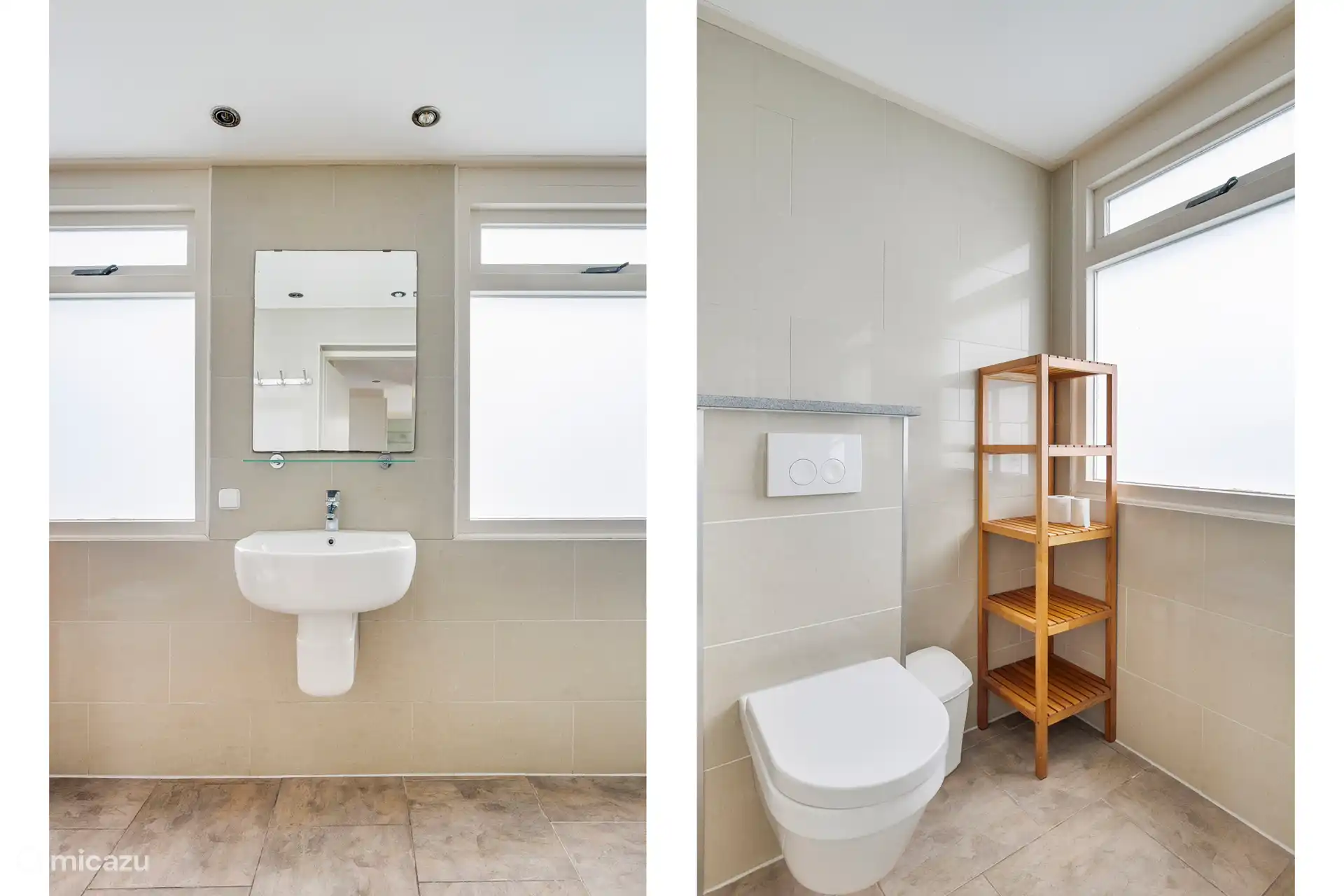 Bathroom with sink, walk-in shower and extra toilet. 