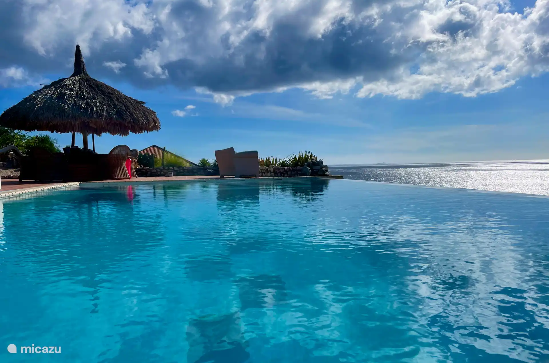 Großer Infinity-Pool (6x12m) mit Meerblick.