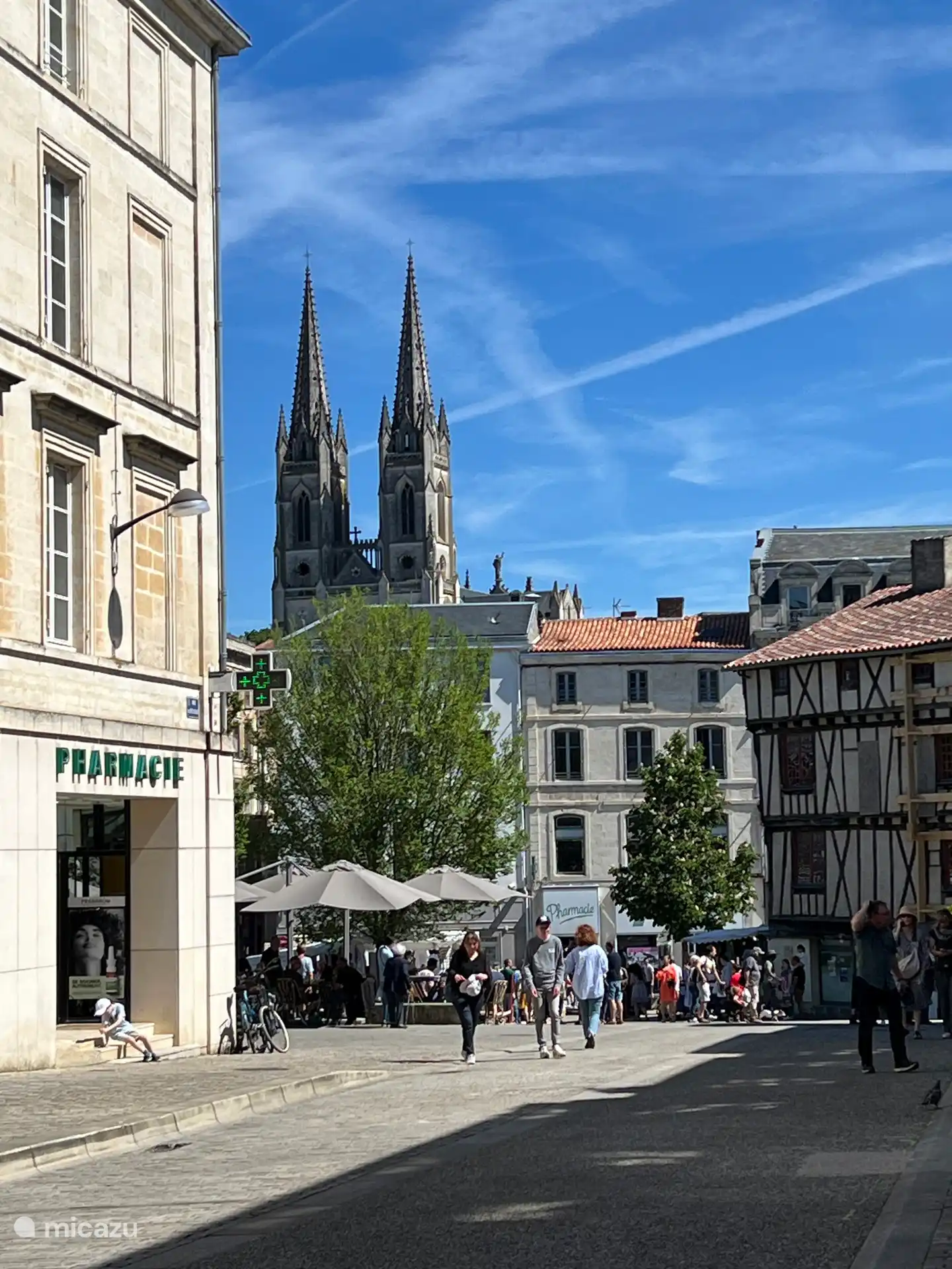 Shopping and sitting on a terrace