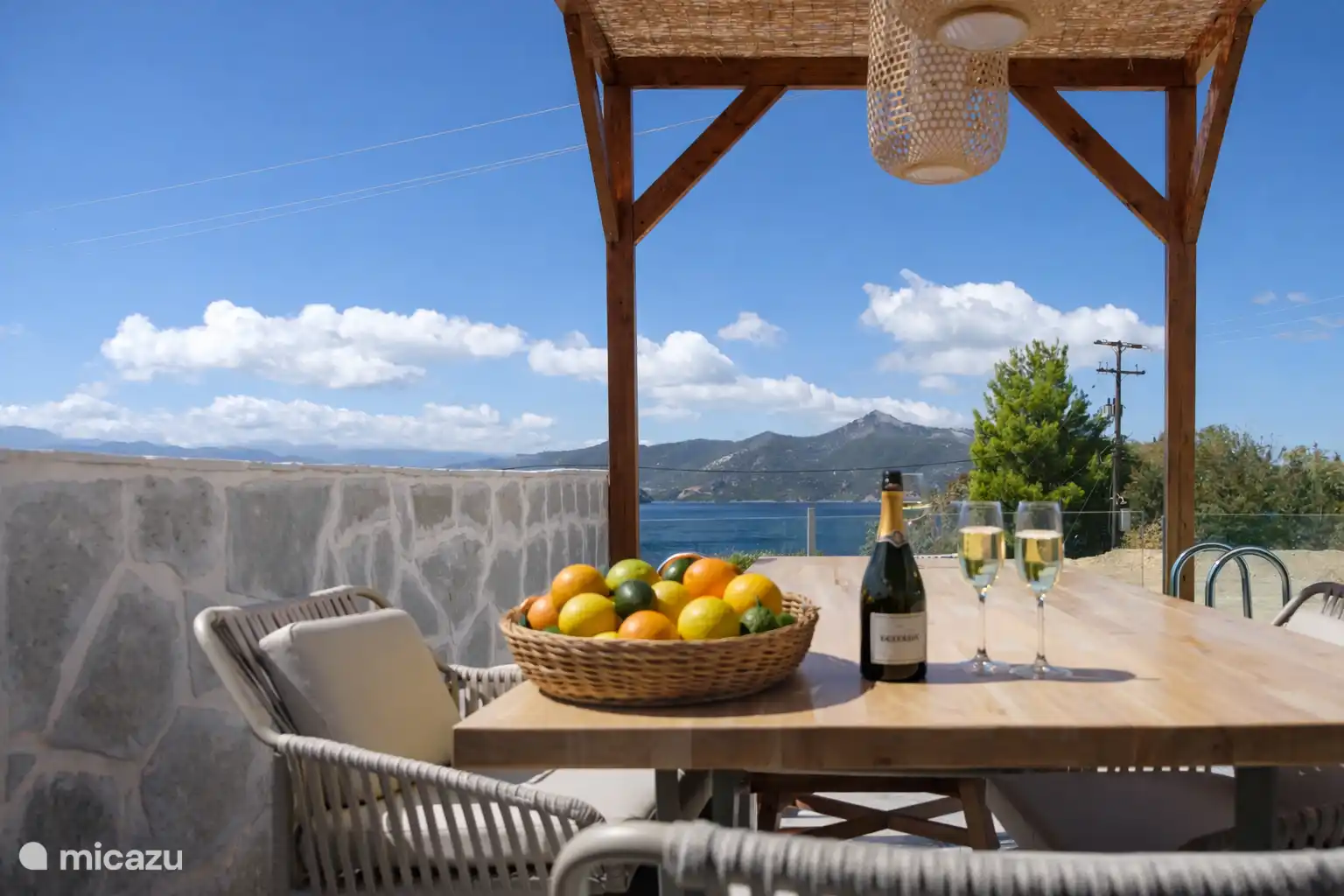 View of Lefkadas island from the dining table 