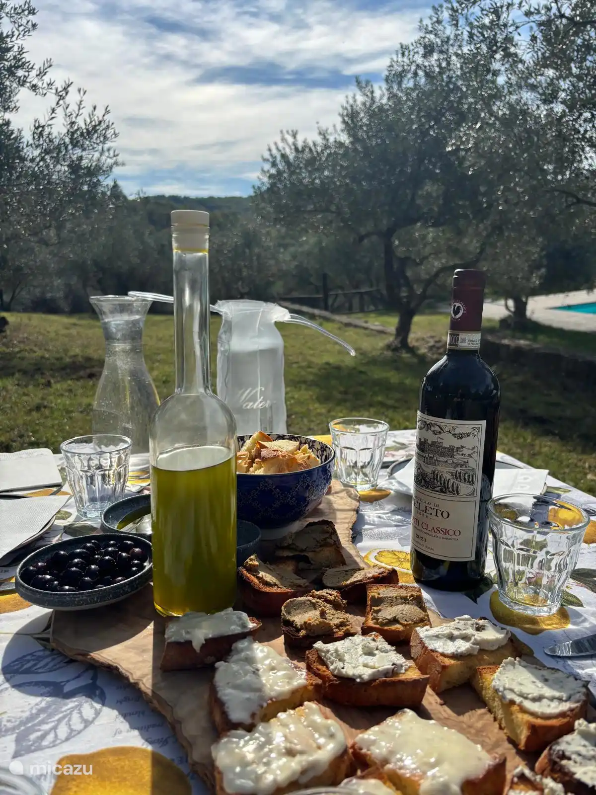 Lunch in de olijfboomgaard 