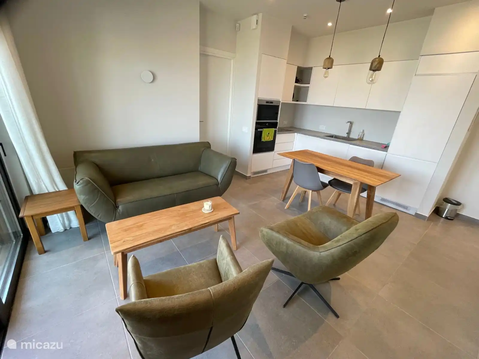 De comfortabele leren bank en de suède fauteuils 