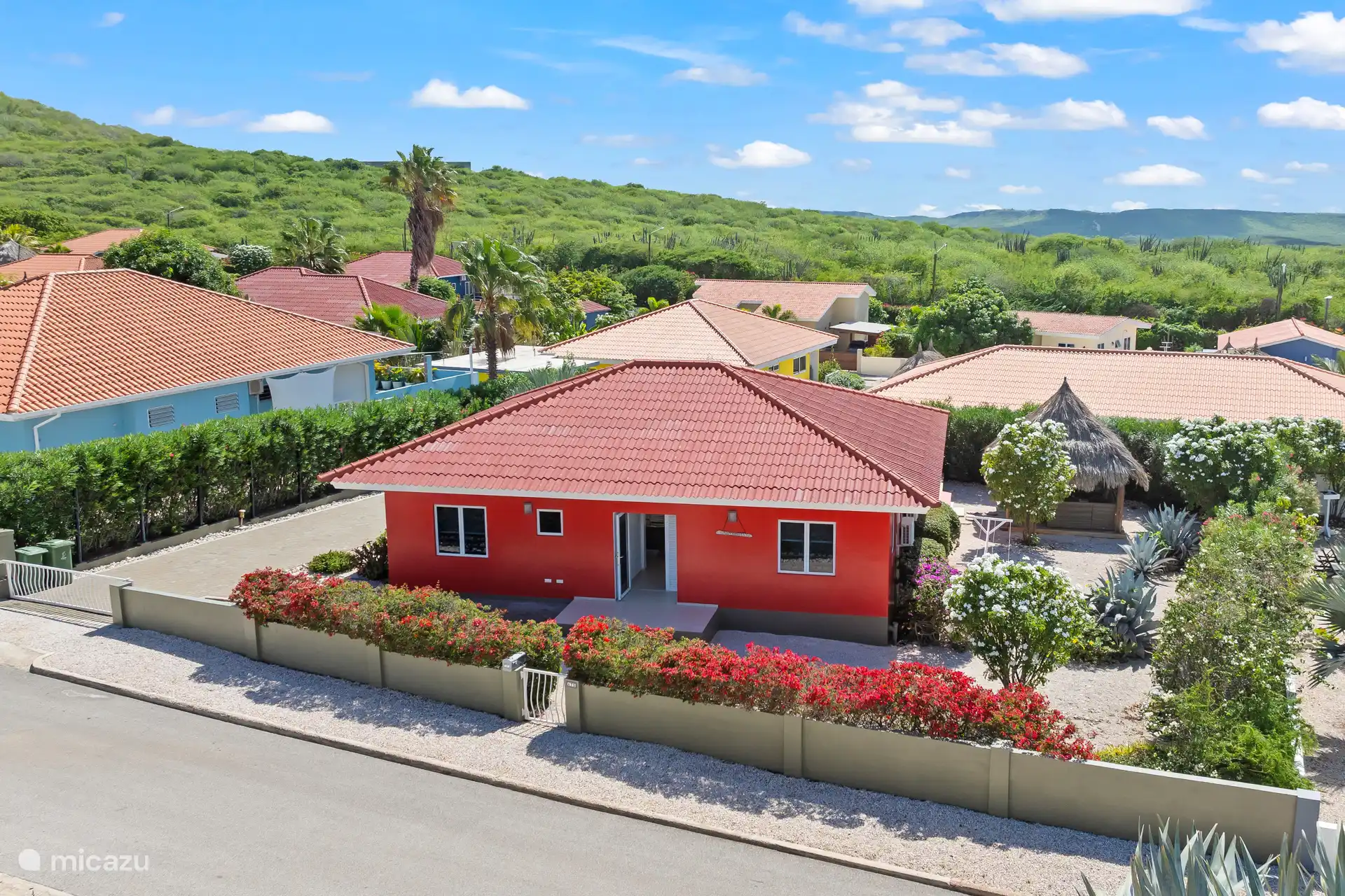 Vooraanzicht van de woning met ruime oprit.