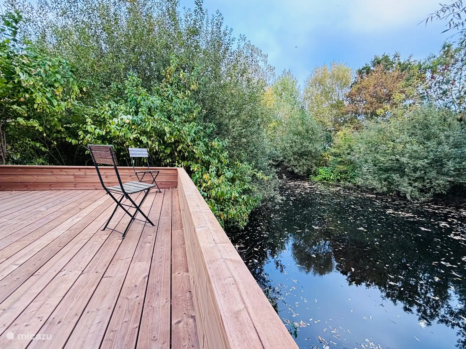 uitzicht vanaf terras op de vijver