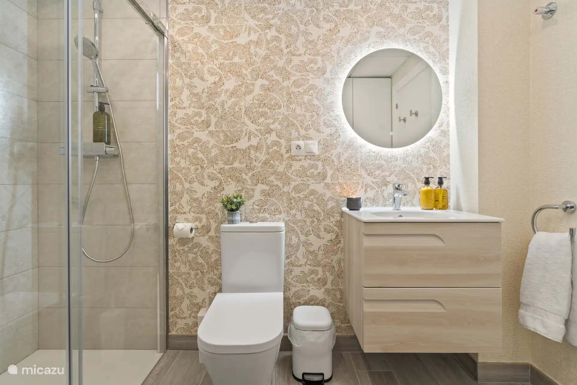 Baño en la planta baja con ducha y inodoro.