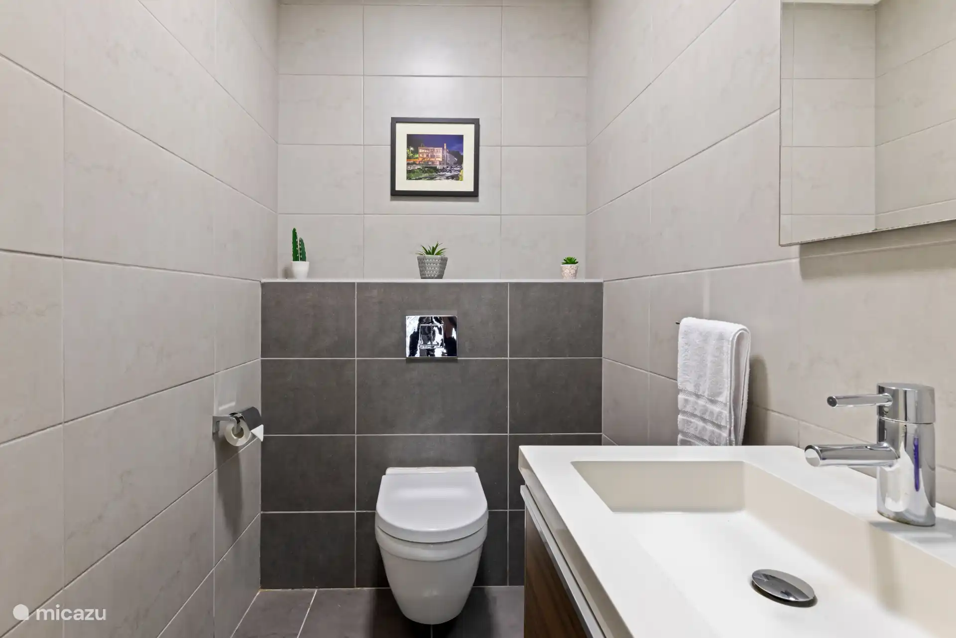 Badkamer 3. Halve badkamer met toilet en kaptafel.