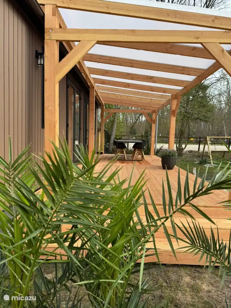 veranda with a view of horses