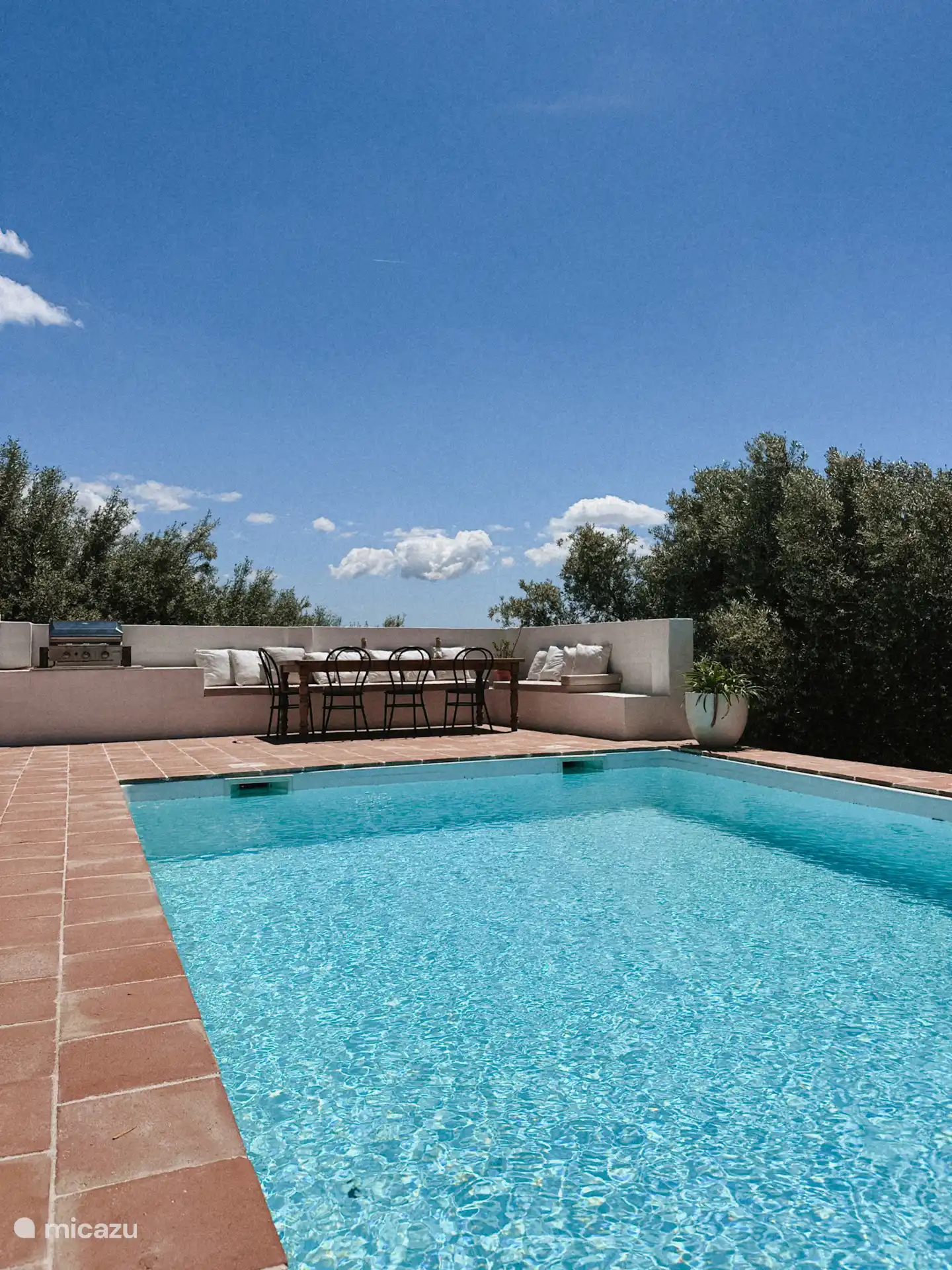 De buitenkeuken grenst aan het zwembad.