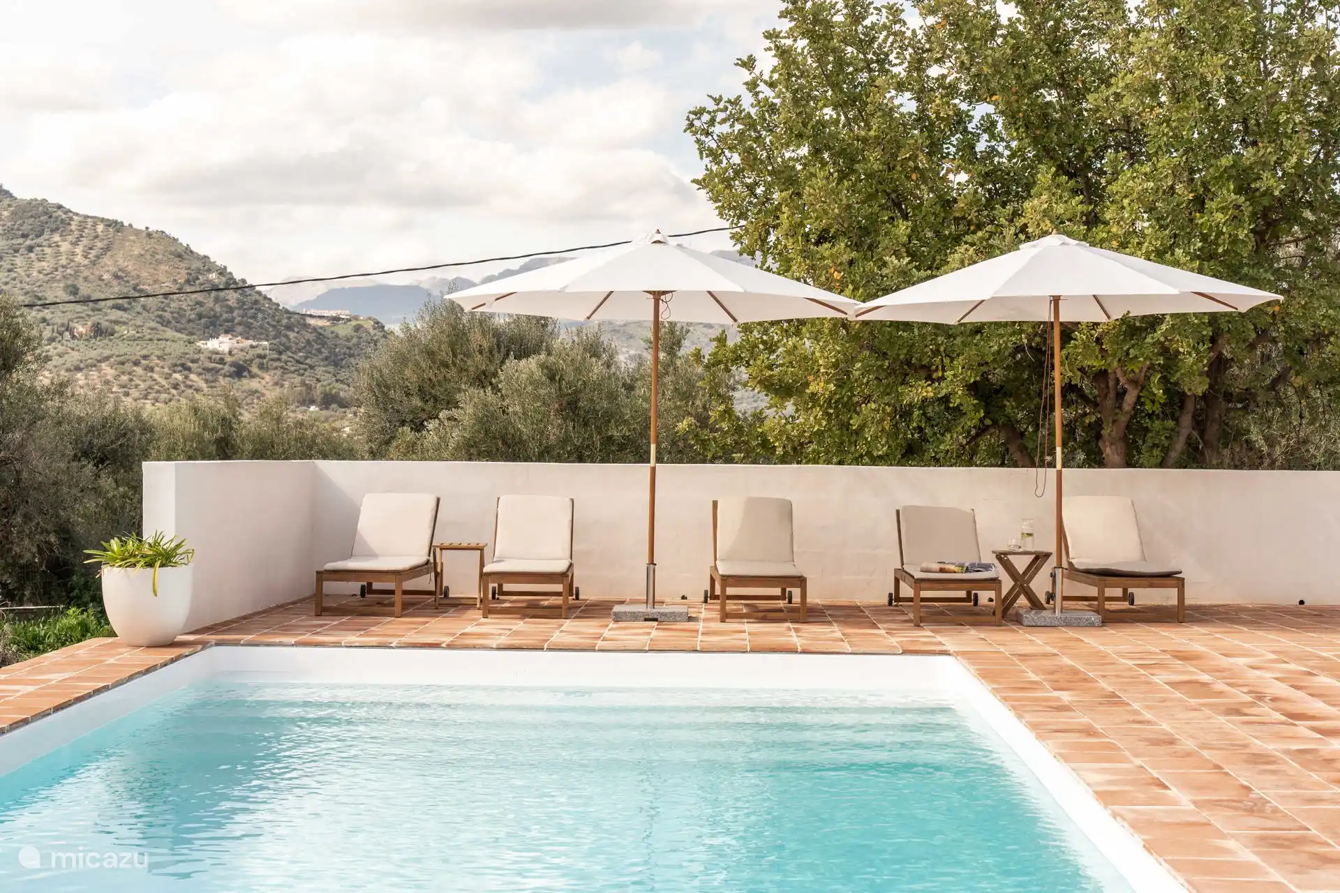 Het grote zwembad van 9,5x4,5m met prachtig zicht op de omgeving.