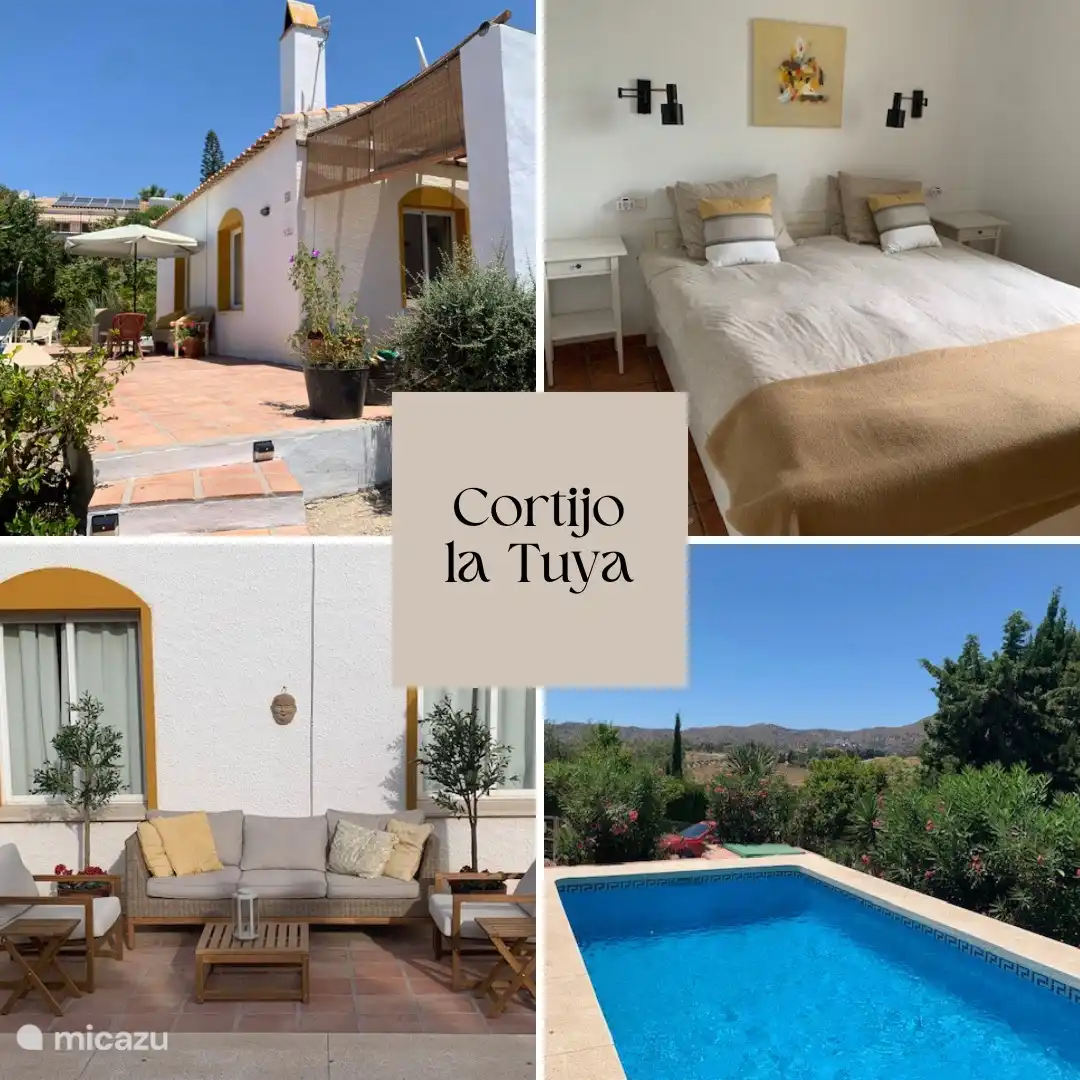 4 persoons huis, zwembad, omheinde tuin, wandelen en bergzicht.