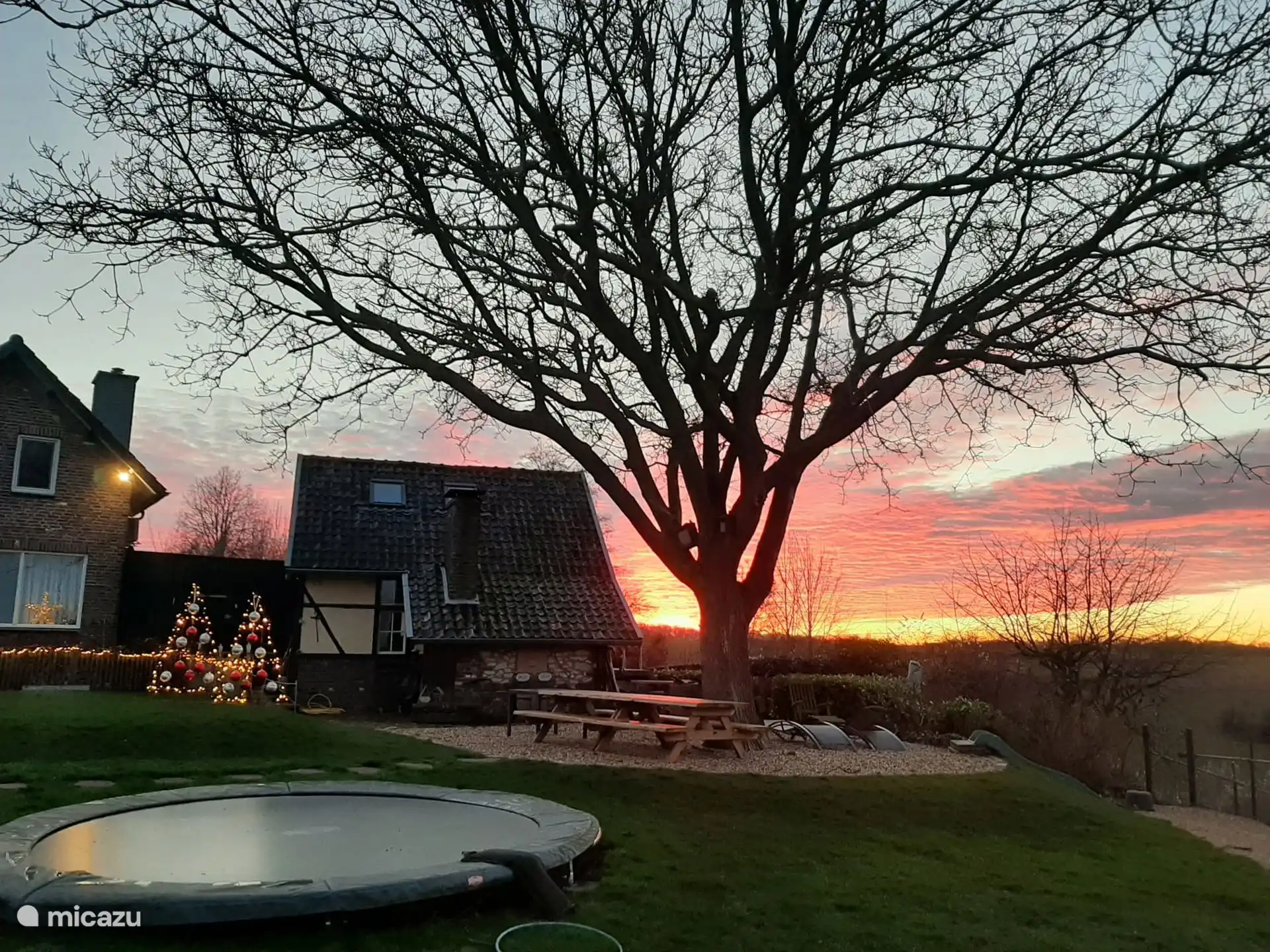 Bakhoes bij zonsondergang