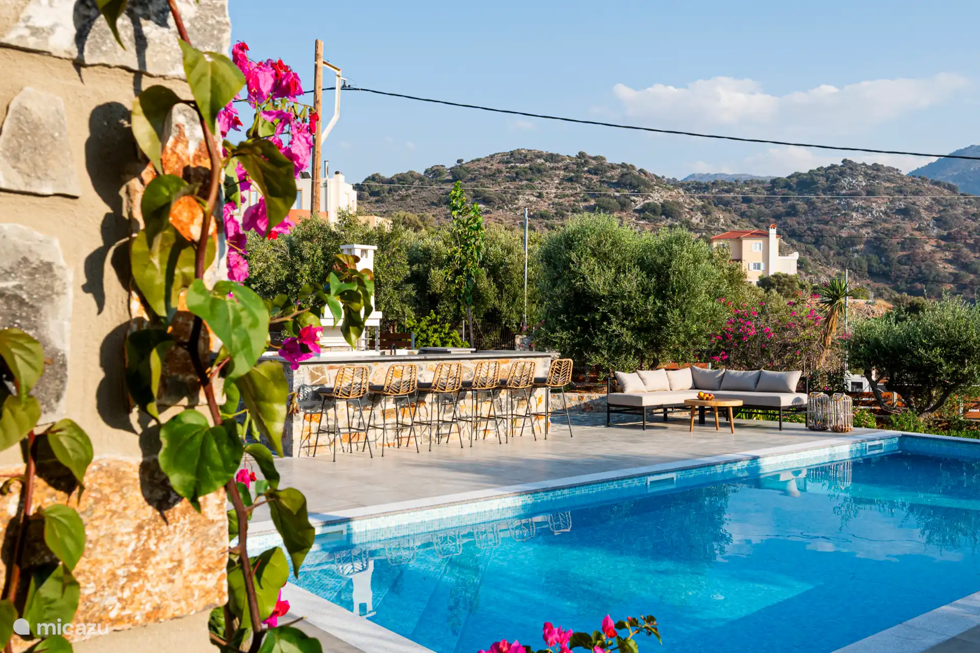 Piscine, bar et salon