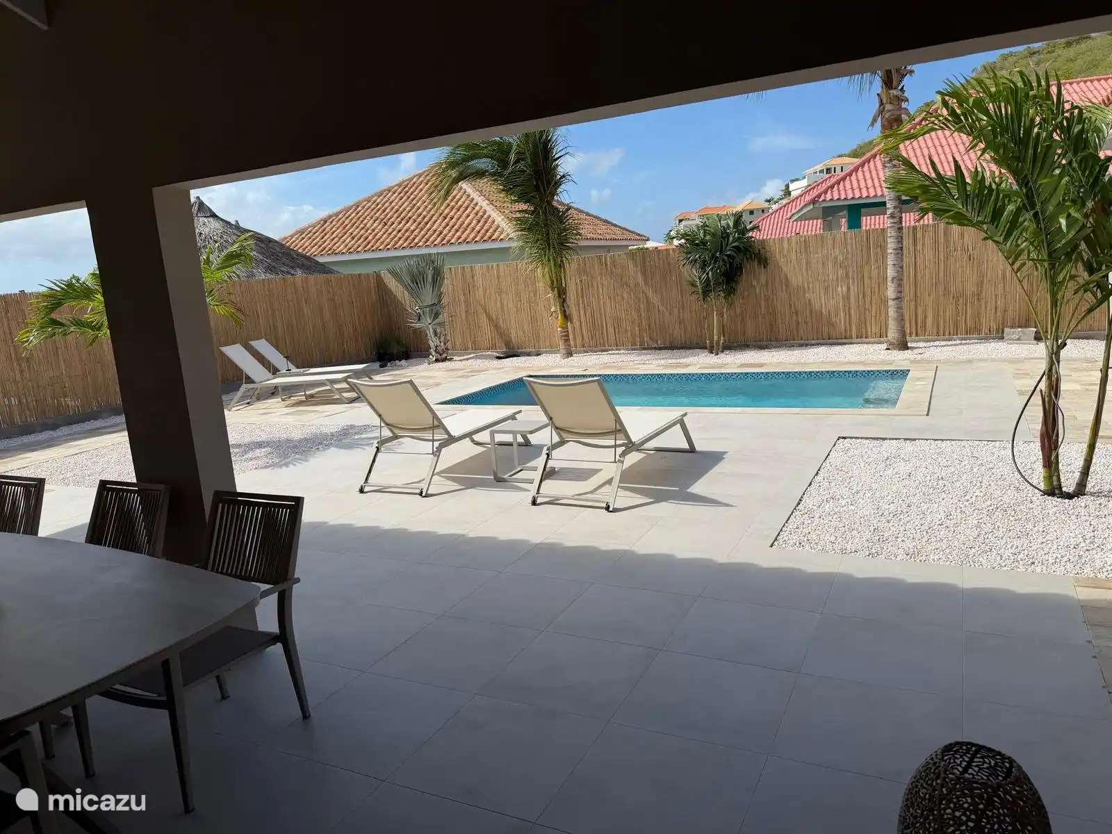 Zwembad met 4 heerlijke ligbedden