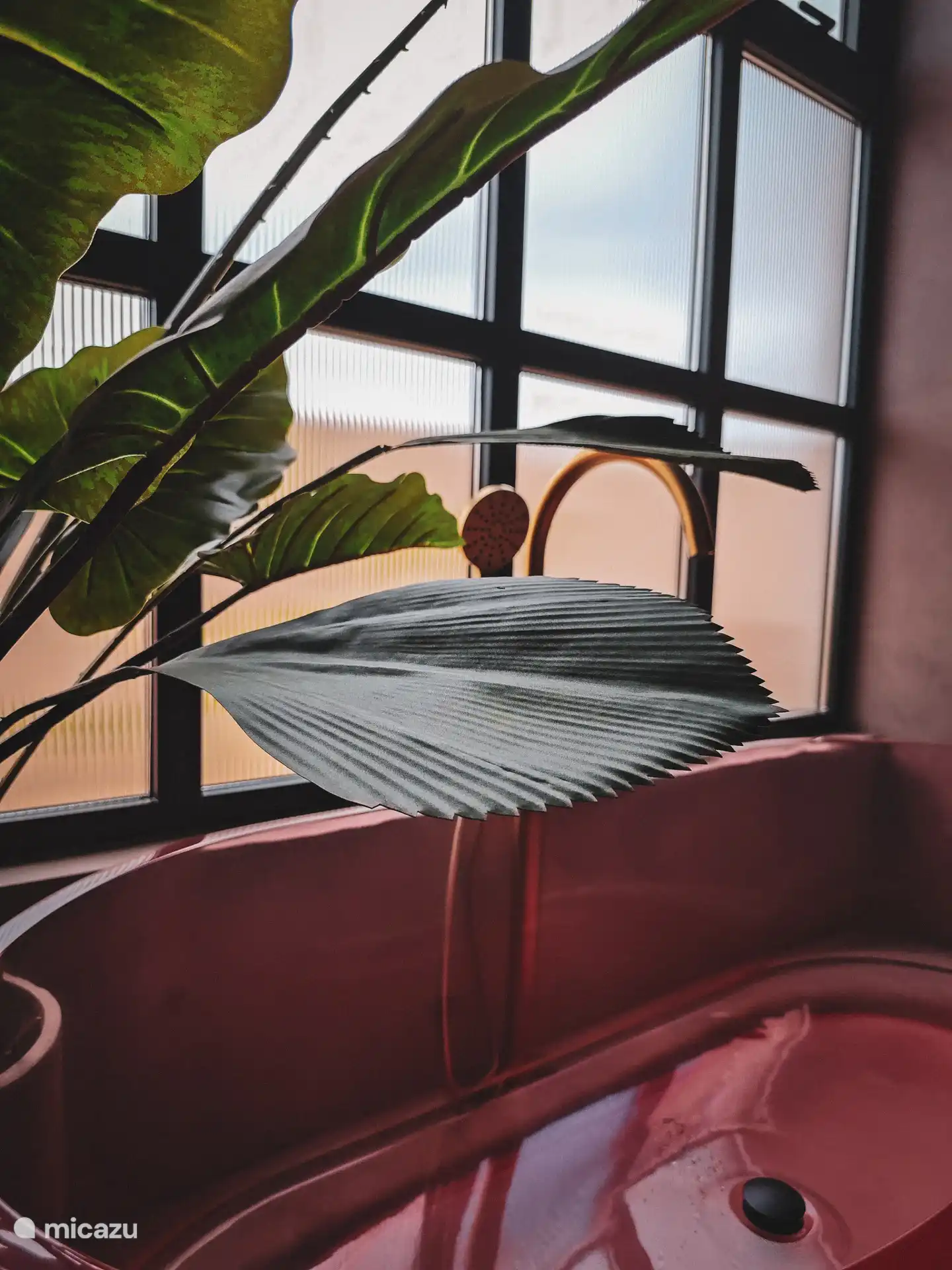 A statement bath in blush pink.