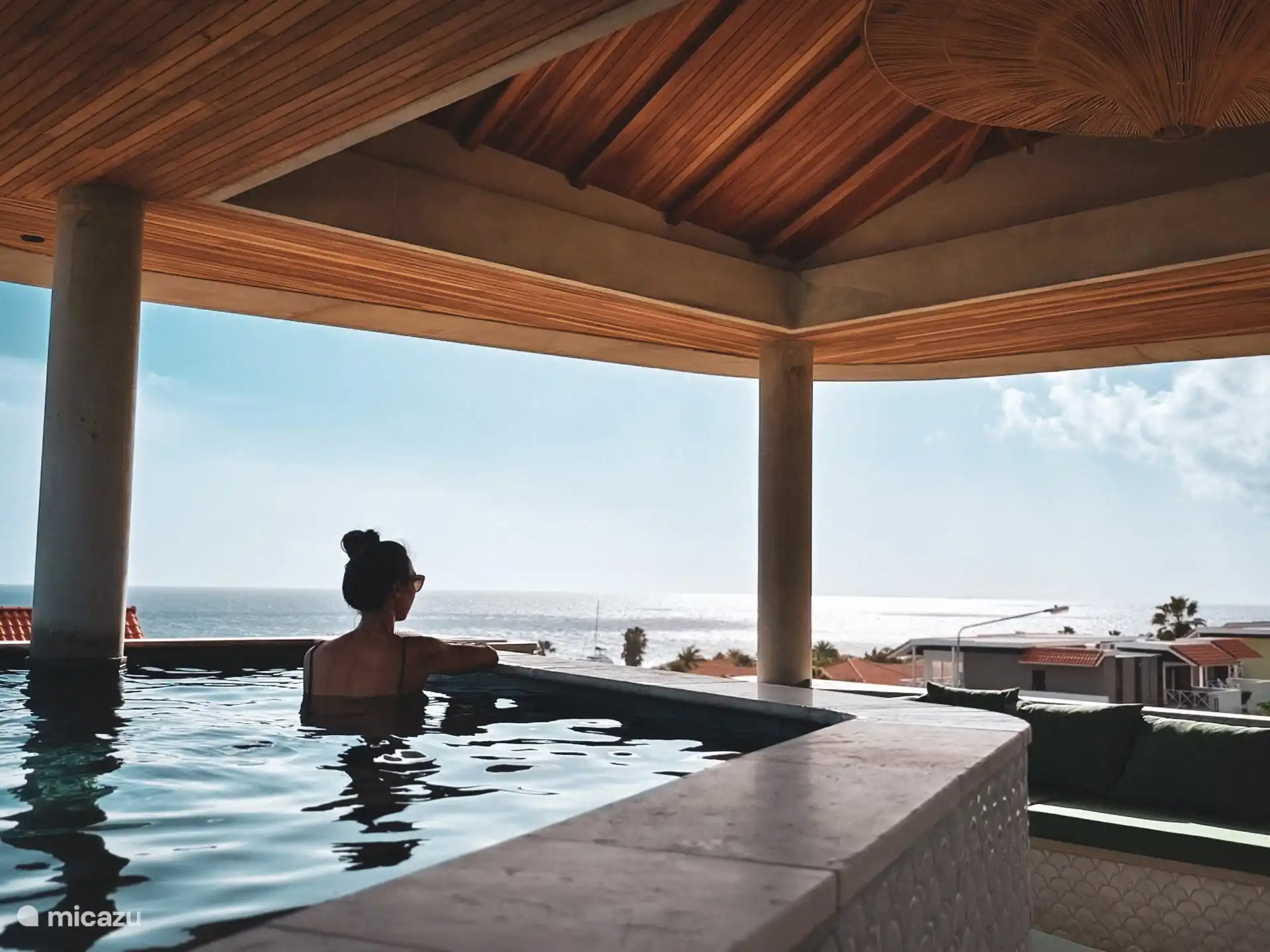 Enjoy the sea view in the shade of the palapa.