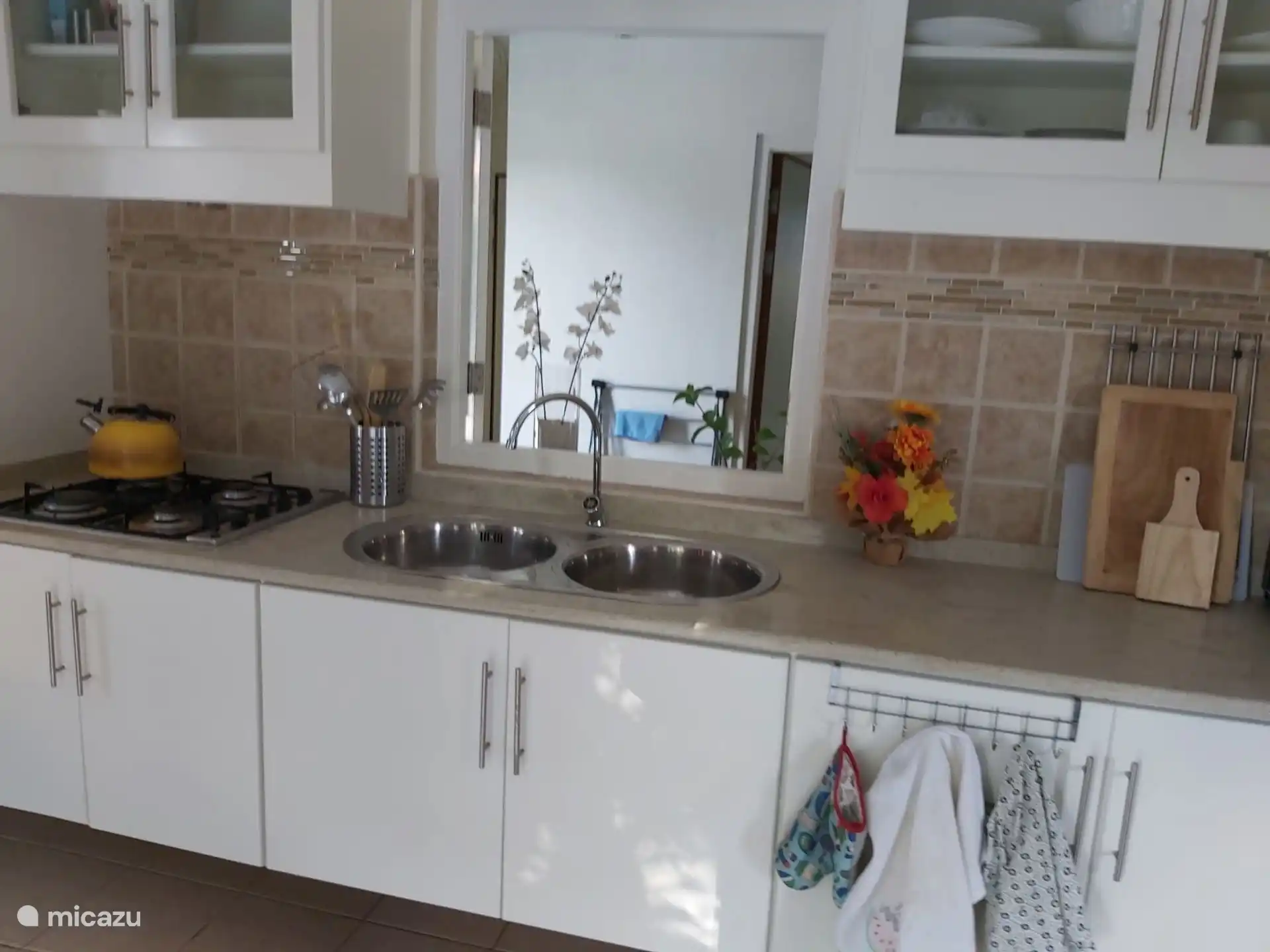 Moderne keuken met alles erop en eraan.