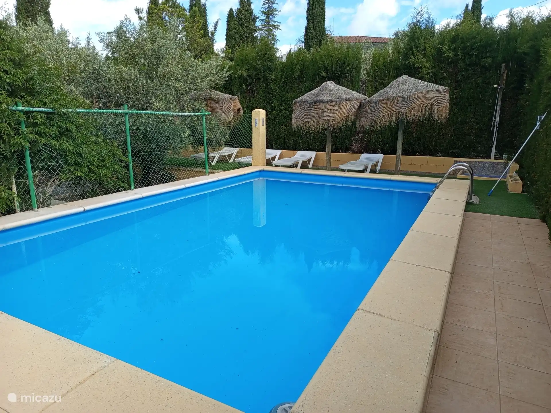 piscina privada propia, con ducha exterior y mucha sombra