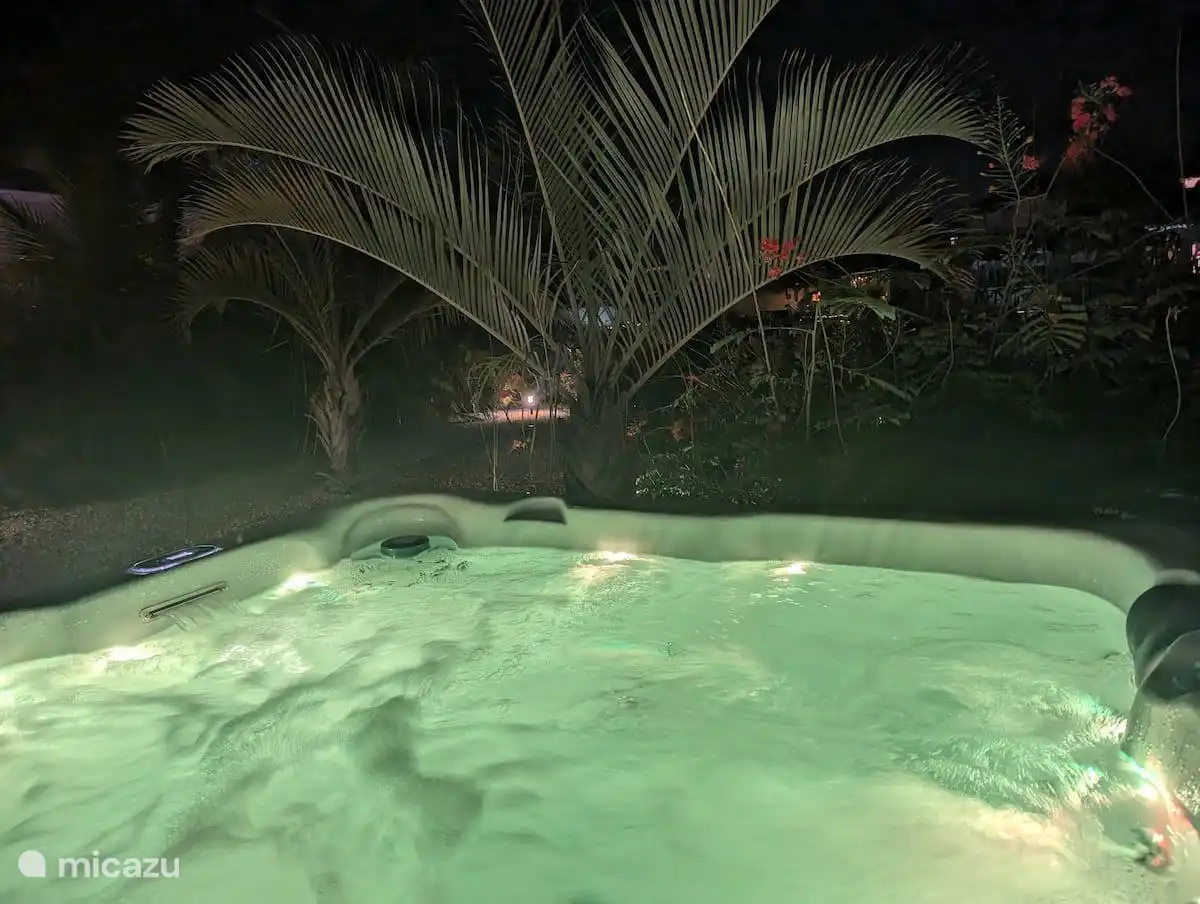 Entspannen Sie sich im beleuchteten privaten Jacuzzi.