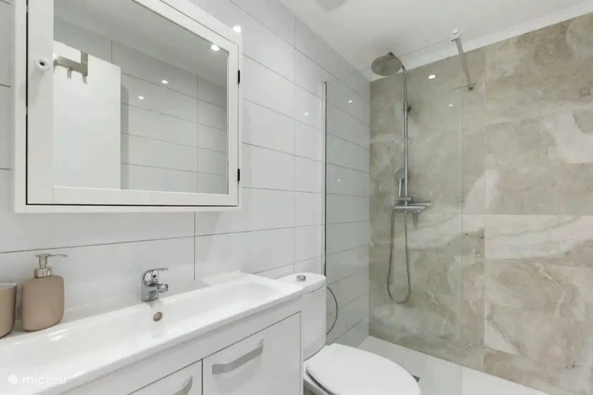 Badkamer met douche en toilet