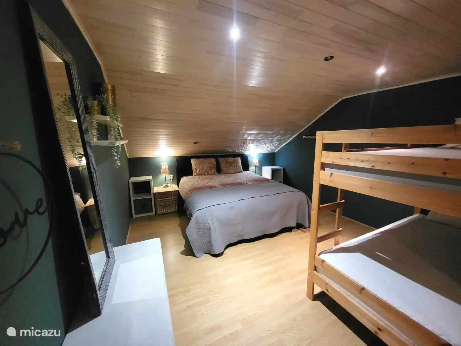 Family bedroom with double bed and bunk bed
