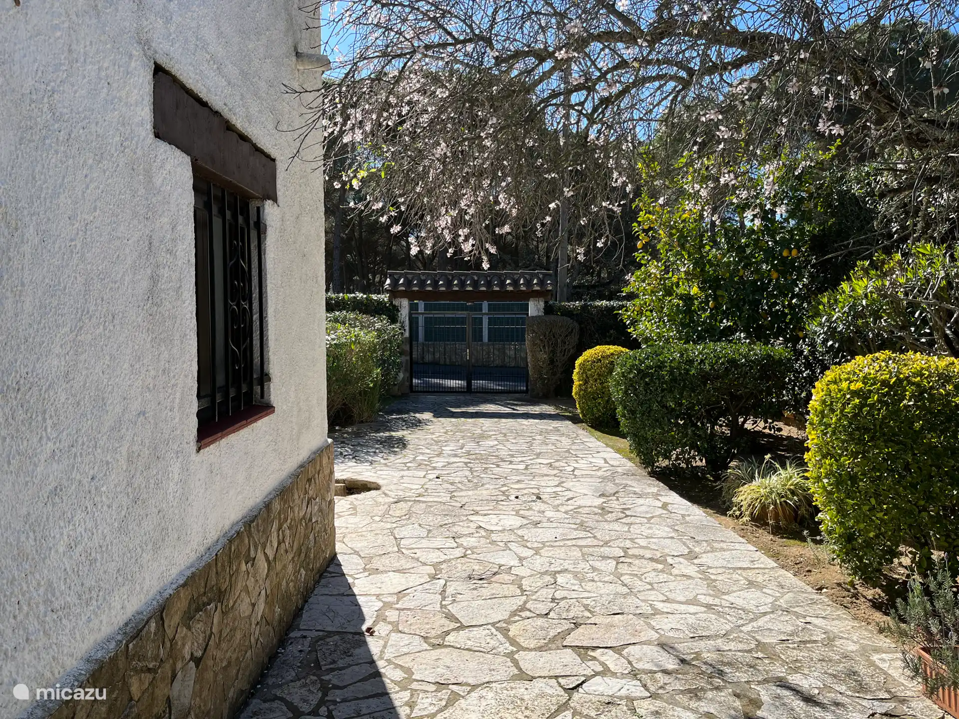 Ingang en parkeerplaats. 