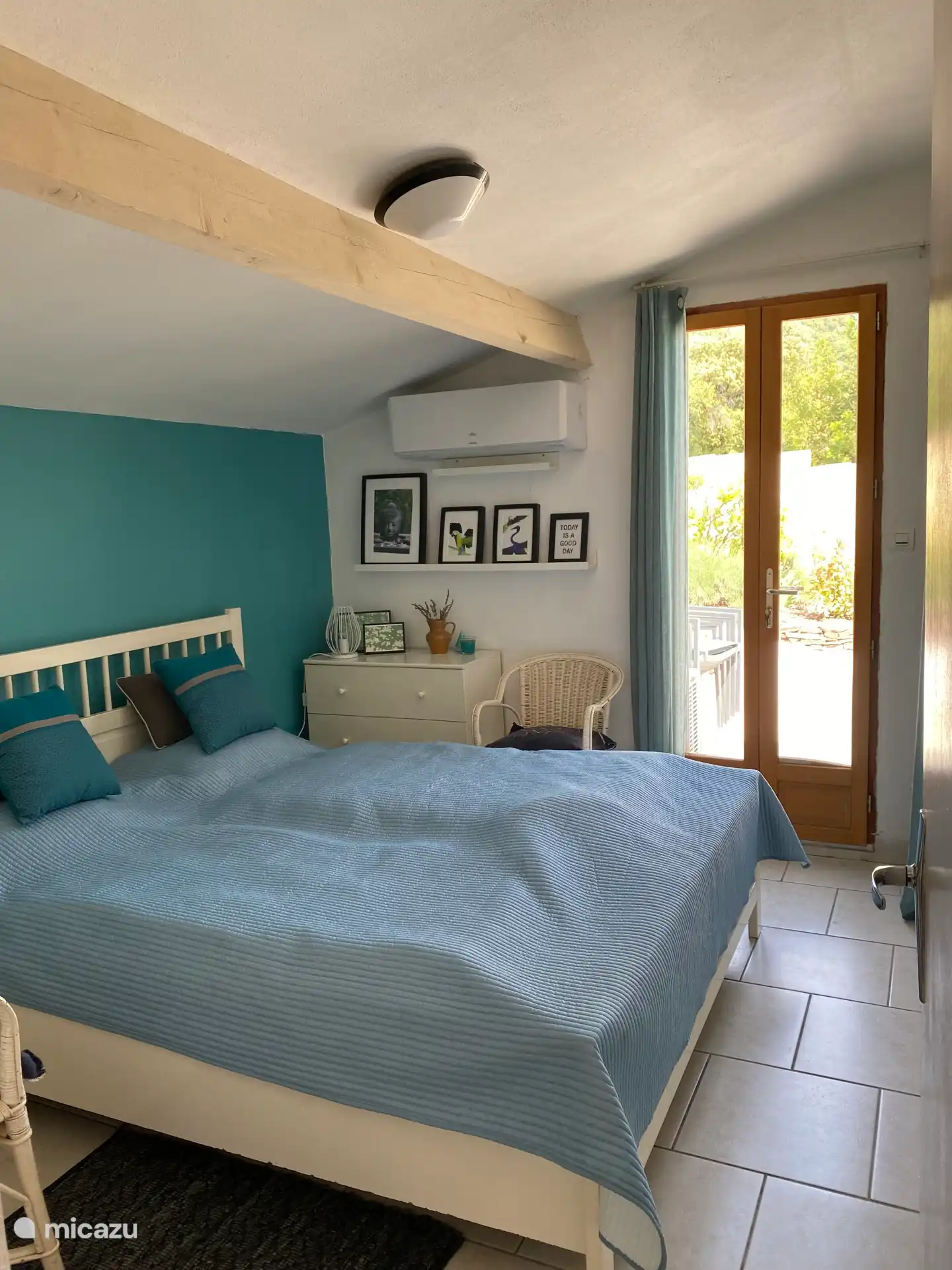 Spacious double bed with two separate mattresses