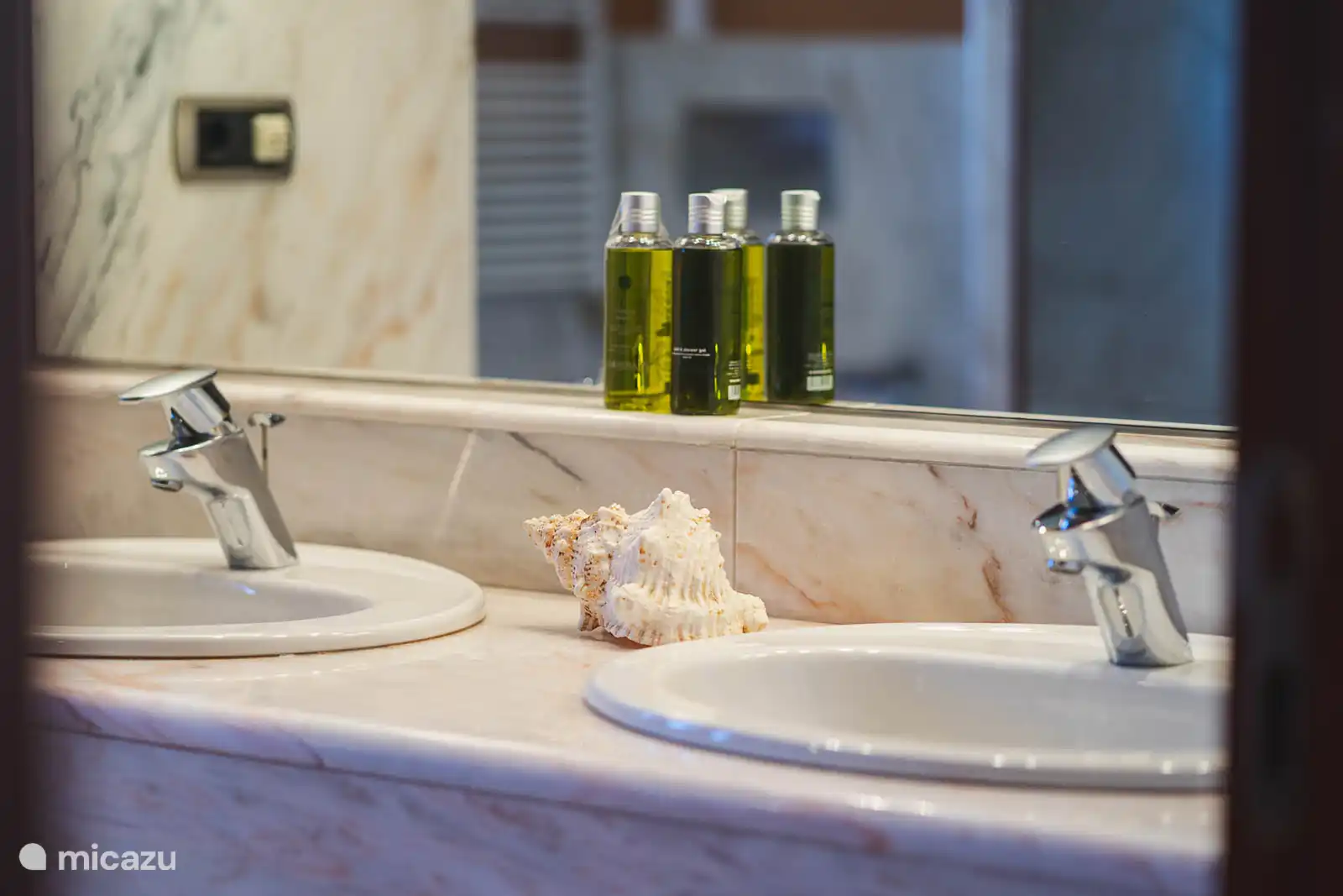 Chambre avec 2 lits simples, climatisation, Salle de bains attenante avec douche, vasque, sèche-cheveux, serviettes de bain.