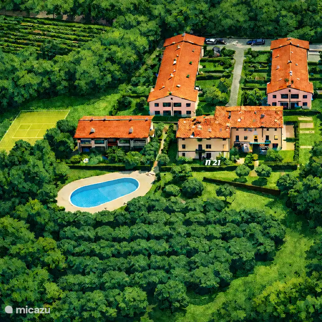 Luchtfoto van de woning, mijn appartement is gemarkeerd met nummer 21