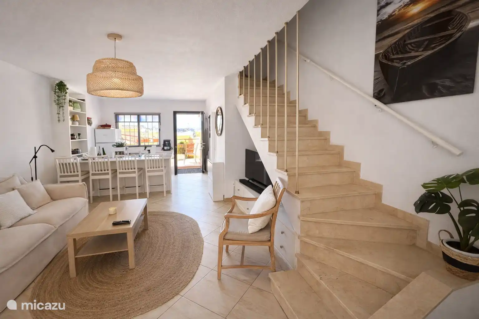 Bright living room with open kitchen