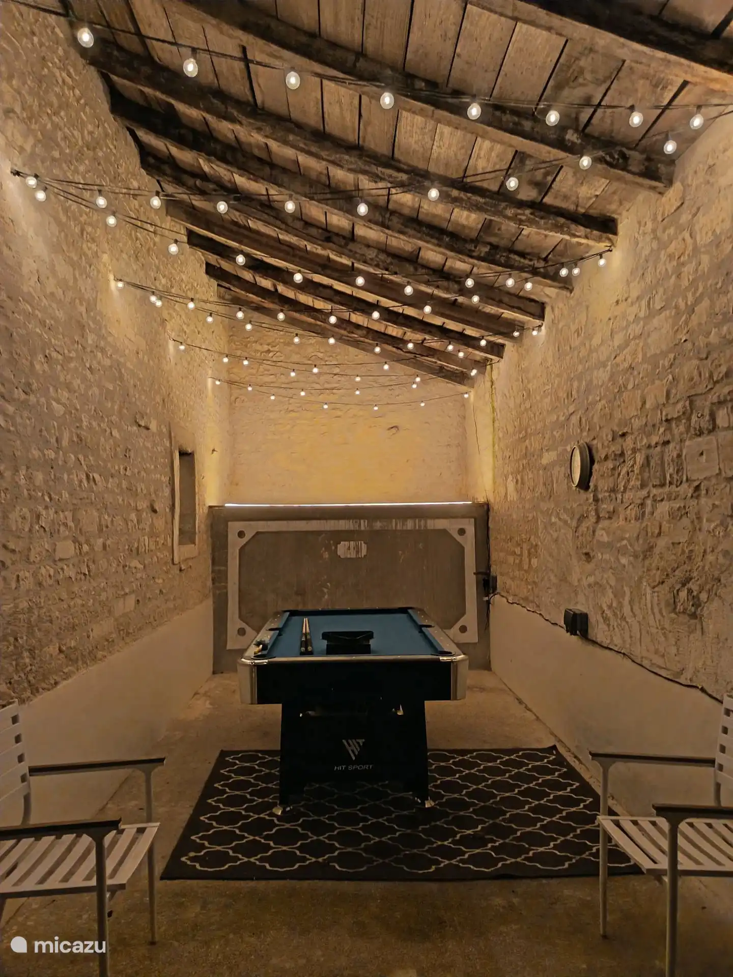Pool table area at night