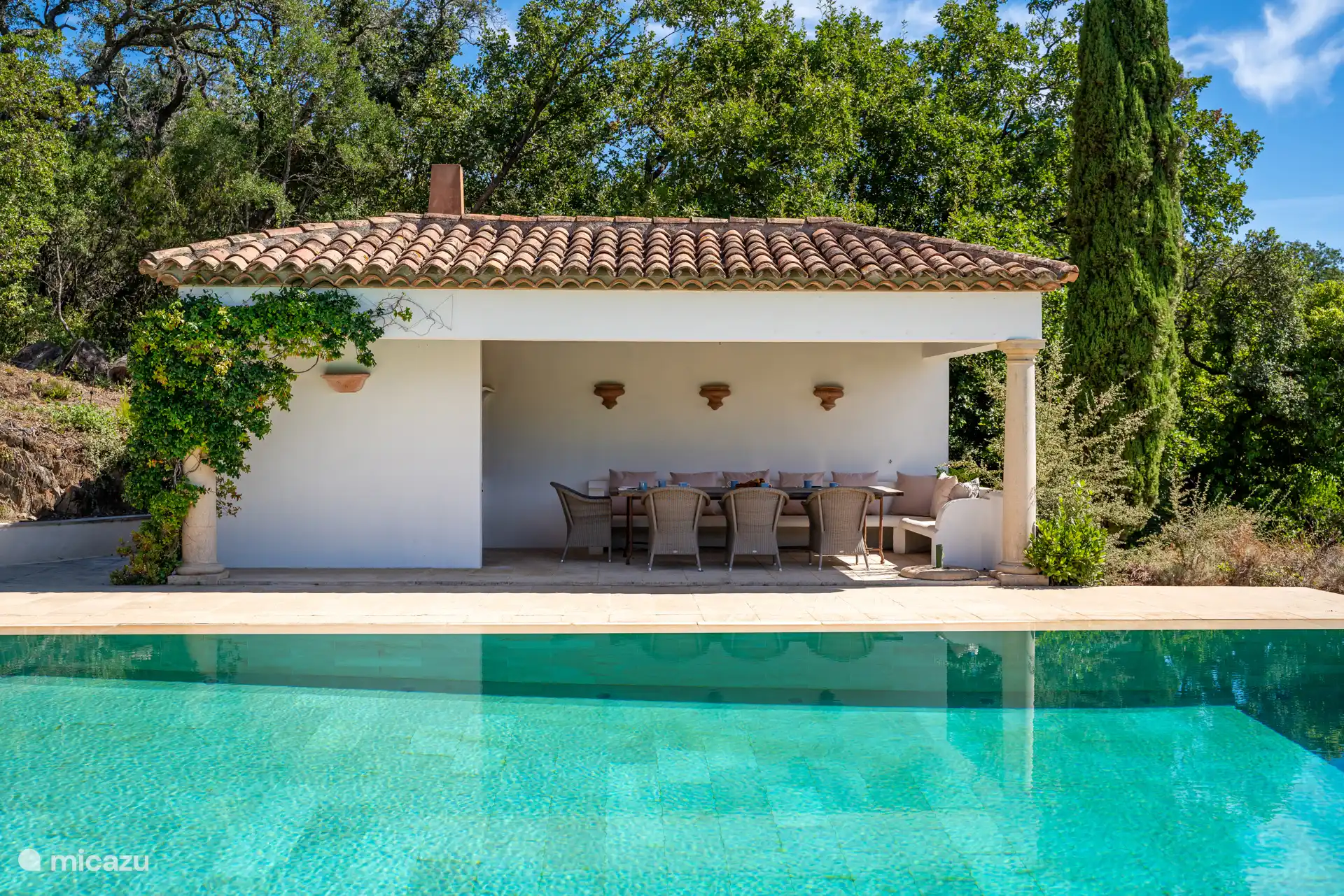 Pool house with dining area and BBQ